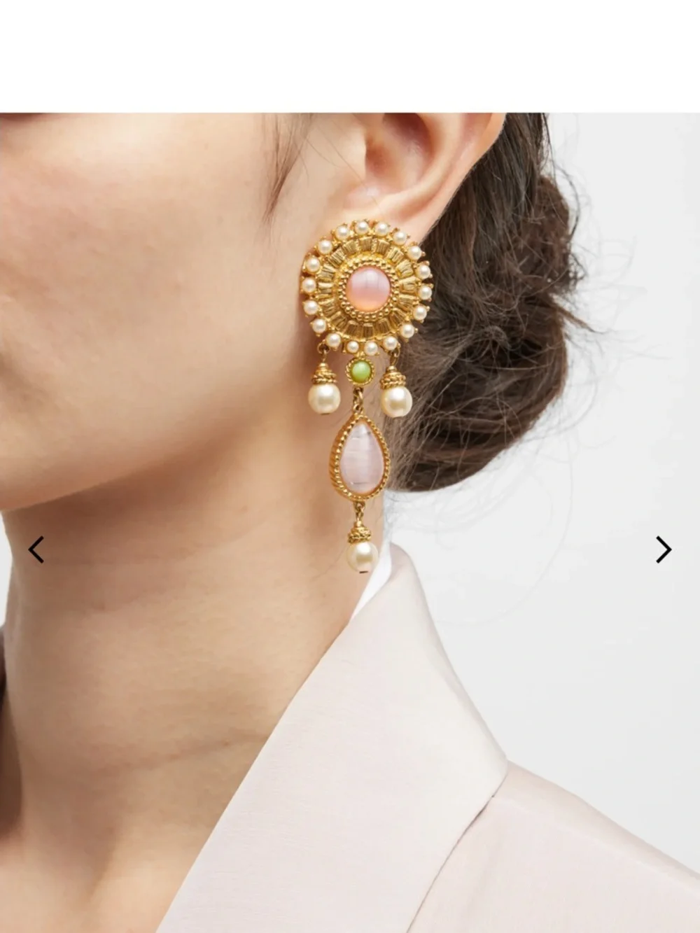 Ben-Amun Gold-Tone Pink and Pearl Drop Earrings - Picture 4 of 8